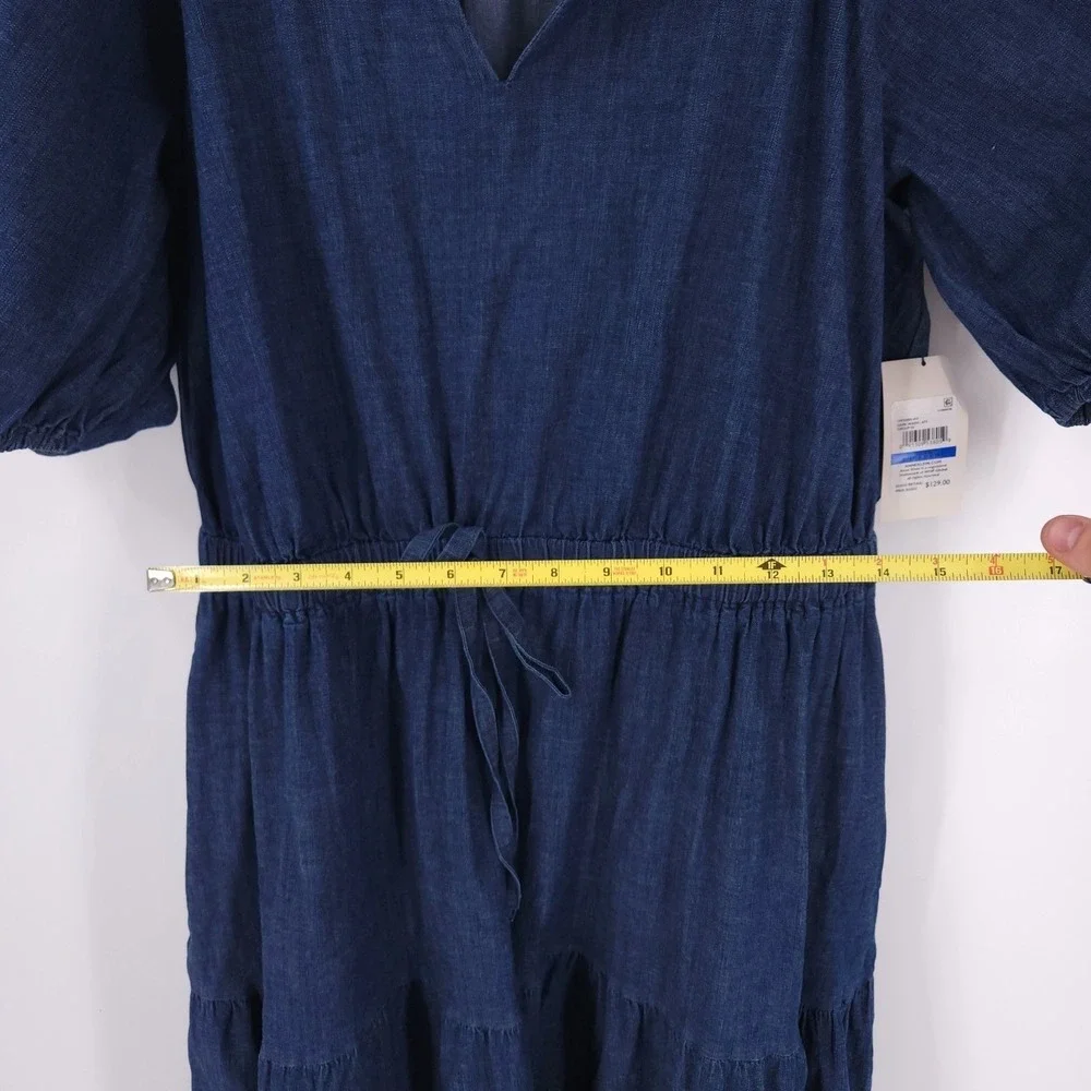 Anne Klein Jeans Puff Sleeve Tiered Denim Midi Dress Dark Wash Womens Size XL - Picture 10 of 12
